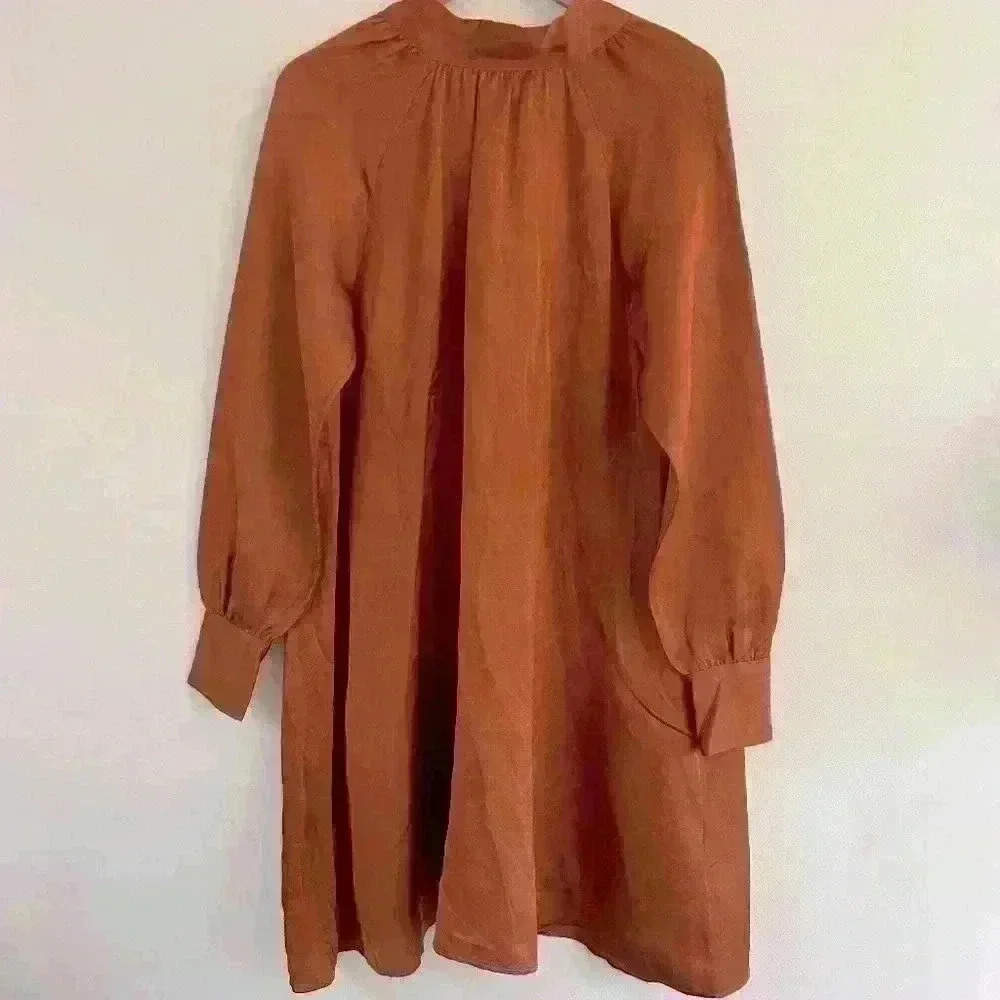 ARKET‎ Stockholm Tie Neck Linen Blend Terracotta Size 36